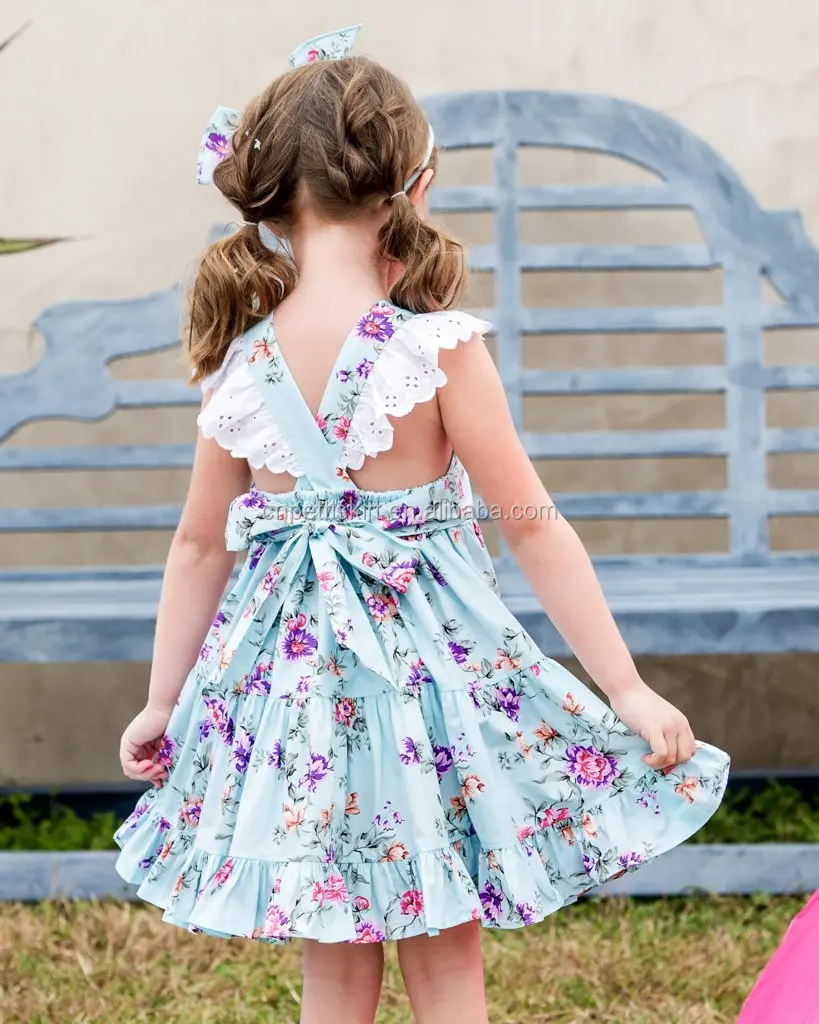 newly fashion spring eyelet floral dress pretty kids frock design one piece dress