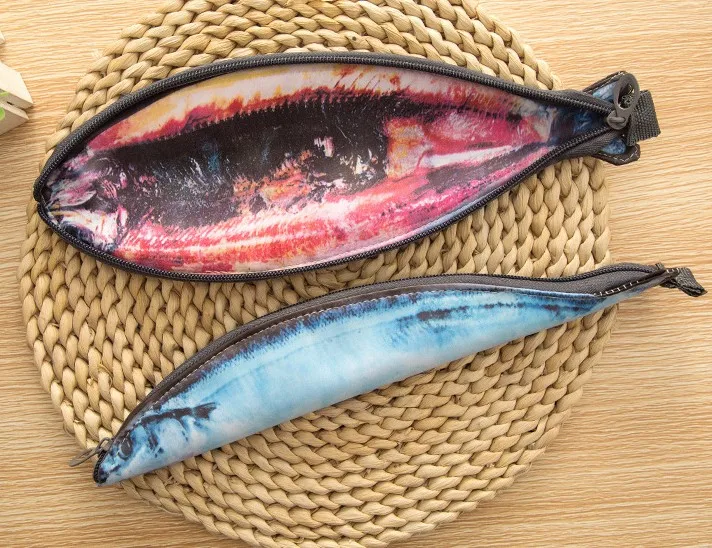 hot sale saury fish shape  pu pencil bag for stantionay and cosmetic