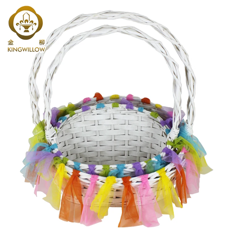 China suppliers handmade white wood chip easter basket empty gift basket for decoration