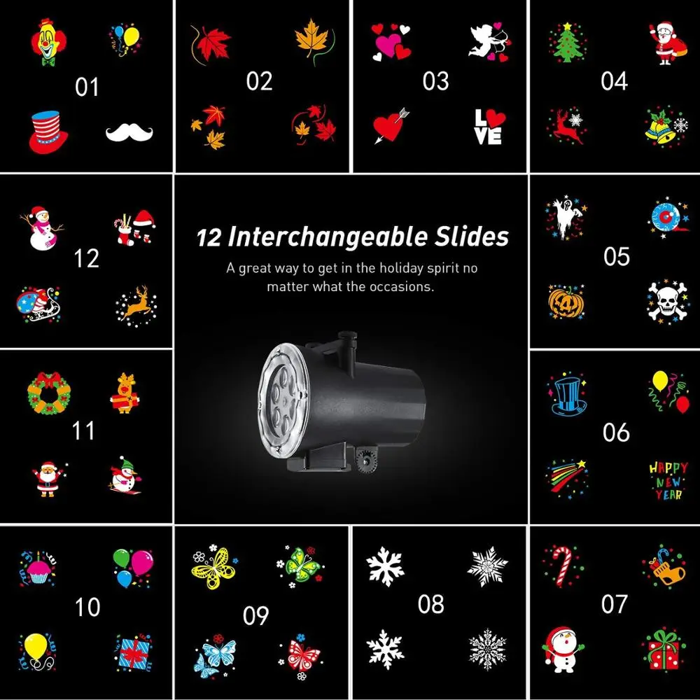 High Bright 12 Pattern LED Projector Light Plug-in Card Lawn LED Landscape Garden Lamp Light Projector