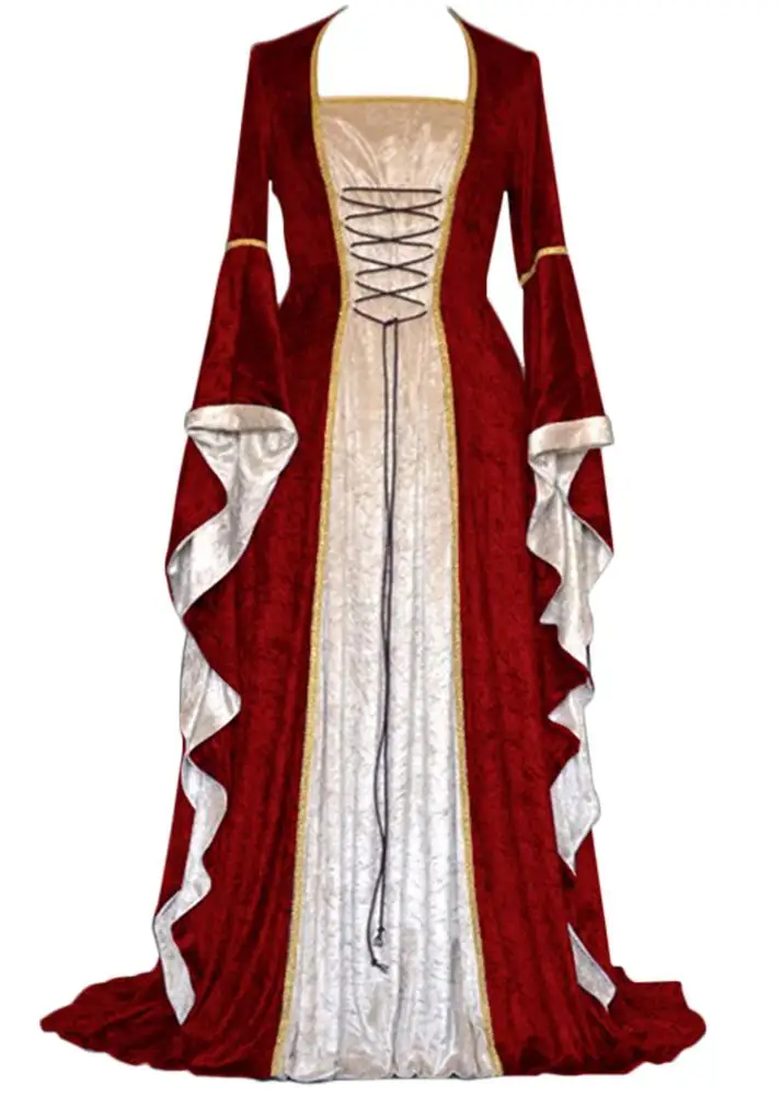 Ecowalson Vintage Medieval Renaissance Gown Halloween Cosplay Costume Retro Long Dress