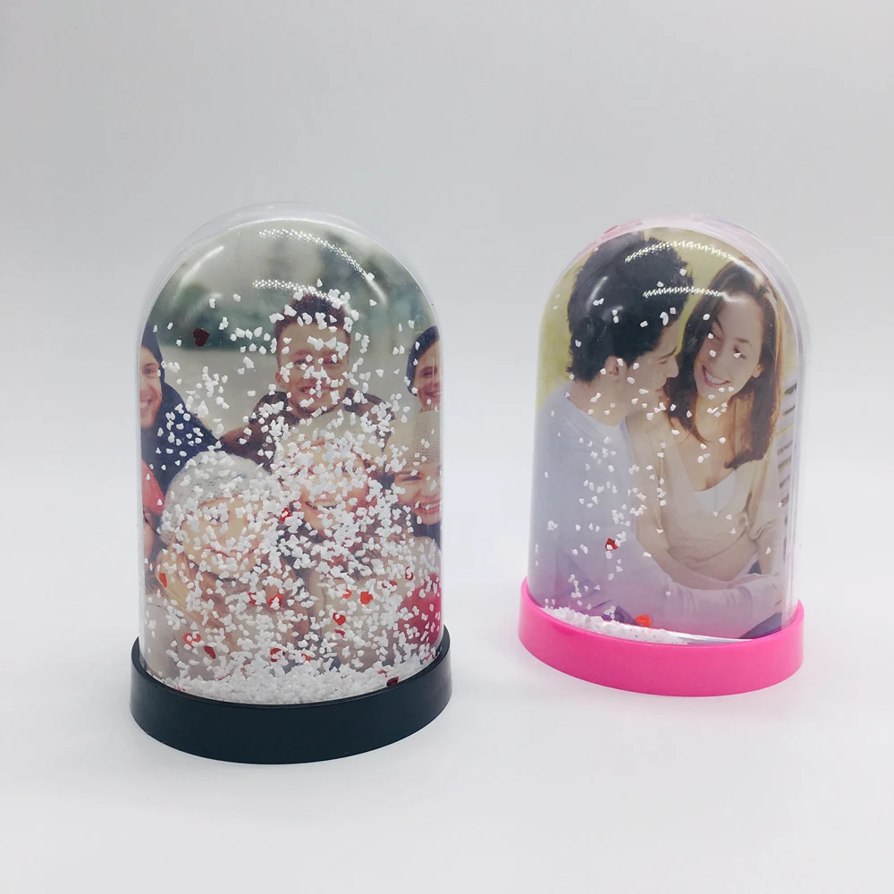 Custom home decorative plastic LED light snow globe with photo insert