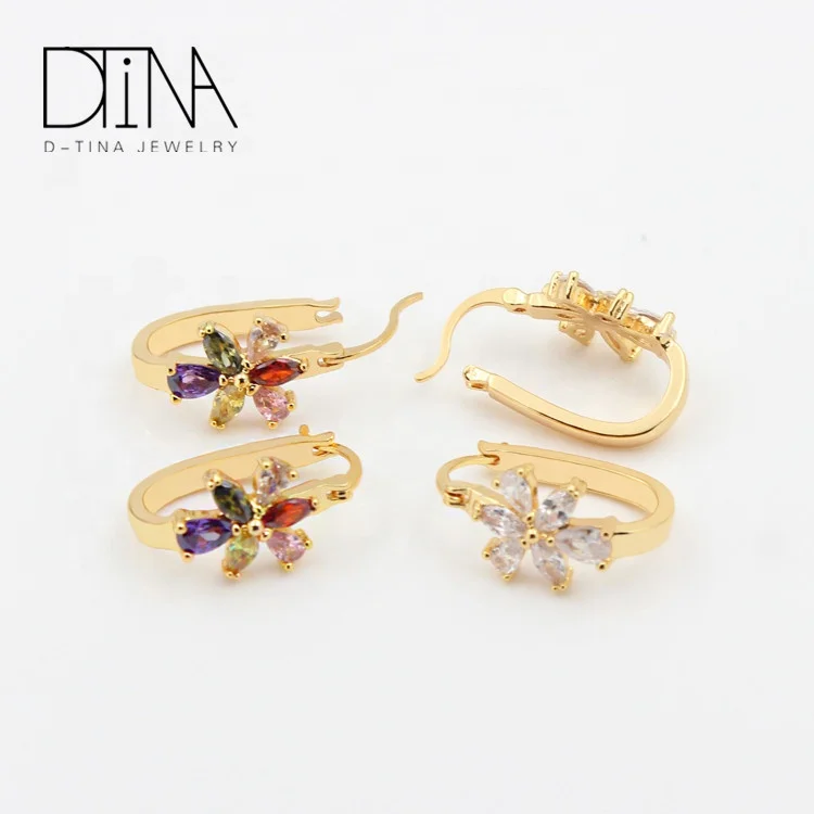 DTINA Gold Plated Cubic Zircon Flower Petals Clear Women Statement Drop Earring
