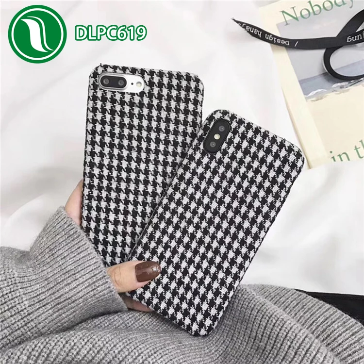 New product Soft PU case for iPhone 7 White Black Swallow gird Pattern hairy case Houndstooth fur phone case for iPhone X