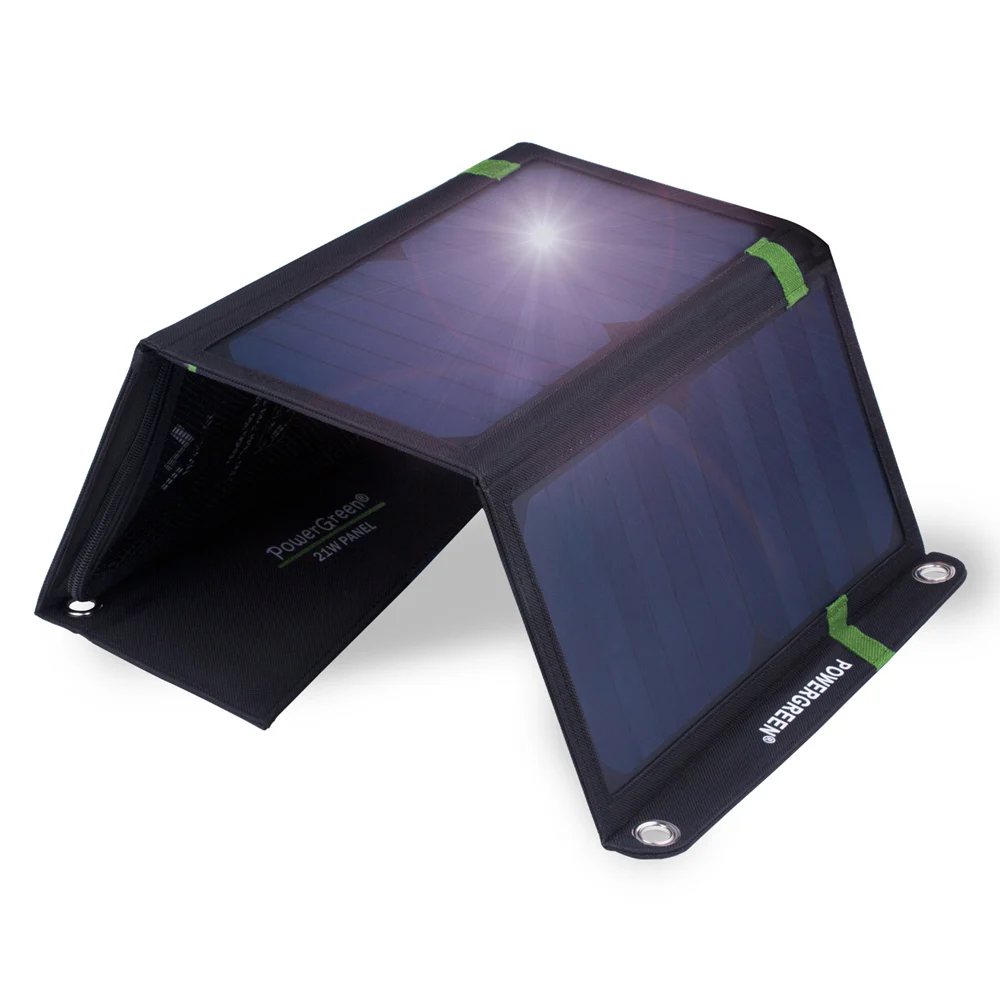 Quick Charging Solar Charger 21W 5V Light Weight Solar Panel Charger With Dual USB Ports Waterproof Foldable For Camping Travel