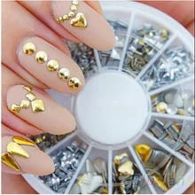 6 Styles Silver/Gold Nail Art 3D Glitter Rhinestones Gems Decoration Round Wheel Stickers Square Punk Rivet