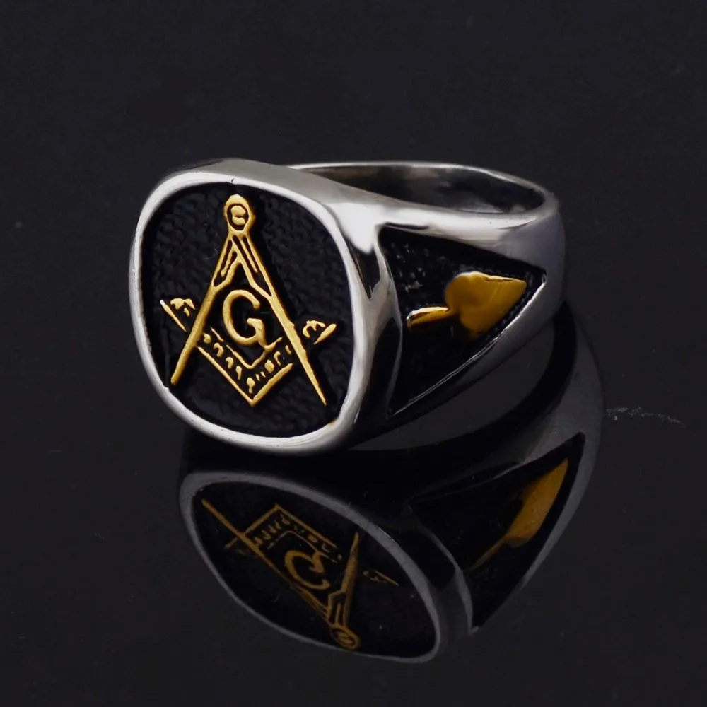 18K Gold College Style Look (Silver Color) Stainless Steel Freemason ...