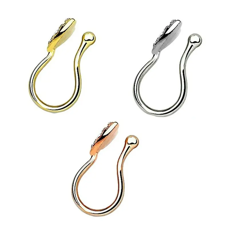 316L Stainless Steel Rhinestone Crystal Clip No Nose Heart Shape Ring Types Nose Piercing Jewelry
