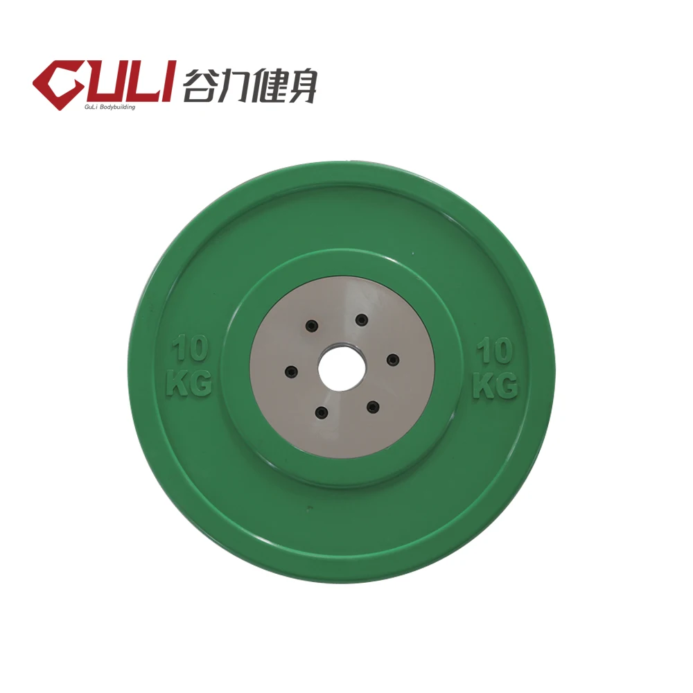 Тяжелая подъемная конкуренция цветная обучающая Резина бамперный диск штанги с стальным кольцом