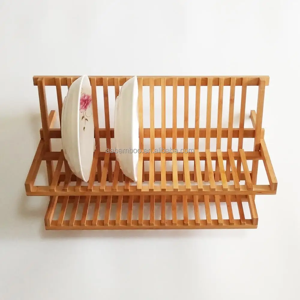 Folding Wood Bamboo Dish Drying Rack