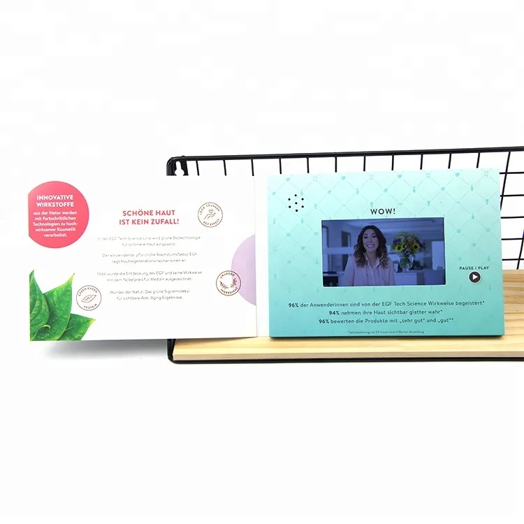 Promotional Gift custom printed audio greeting wedding invitation card 4.3 inch lcd display video brochure for advertising