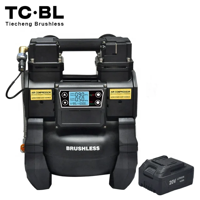 portable brushless silent mini dc cordless pneumatic oil free air tire inflator pump for car compressor 18V 5L alum. tank