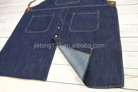 Unisex Long Jeans Apron With criss-cross Back Leather Straps Bartender Leather Denim Baking Cooking Apron