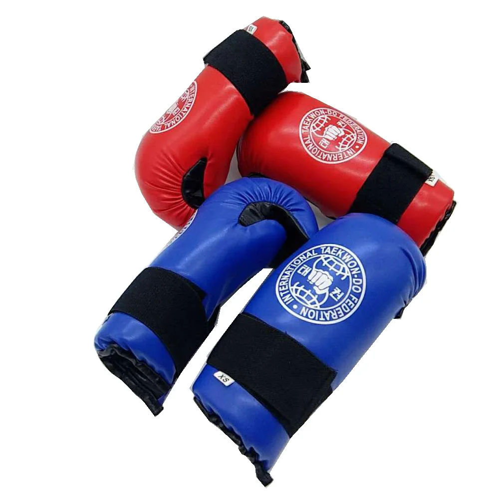 Manufacturers supply ITF taekwondo leather red or blue hand gloves hand protector sparring gloves