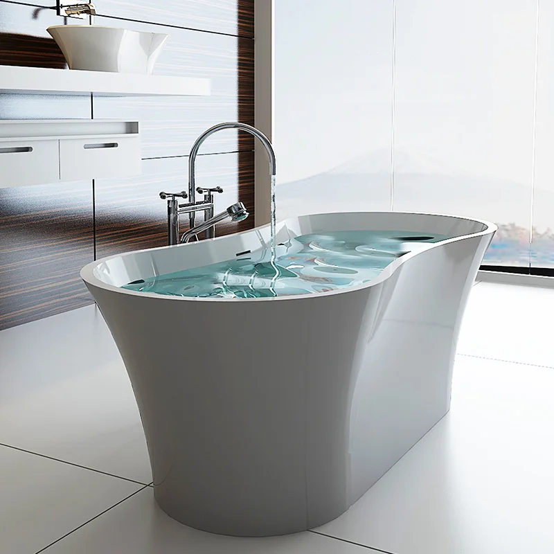 Italy Contemporary grey baths freestanding cast marble bathtubs solid surface resin acrylic stone bathroom tub