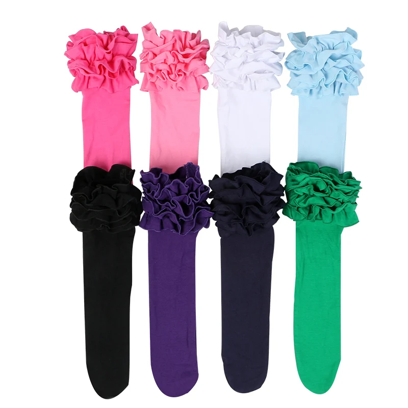
Wholesale cotton boutique kids floral socks baby ruffle girl leg warmers 