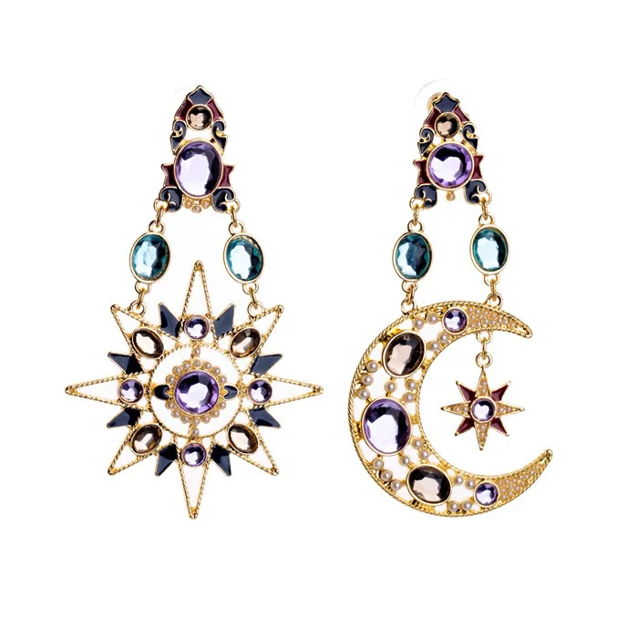 
Creative European and American fashion ear jewelry wholesale set with diamond stars and Moon Pendant Earrings 