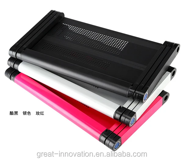 Portable Aluminum Folding Notebook Desk with USB Fan and Adjustable Height Mouse Pad Cool Surface Home Laptop Table
