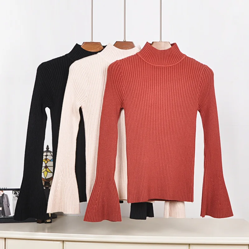 
or10705h Autumn winter pure color womans knit wear lady half collar pullover sweater 