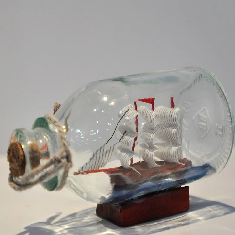 Sailing Boat in Drift Bottle Mediterranean Glass Pirate Ship Wishing Bottle