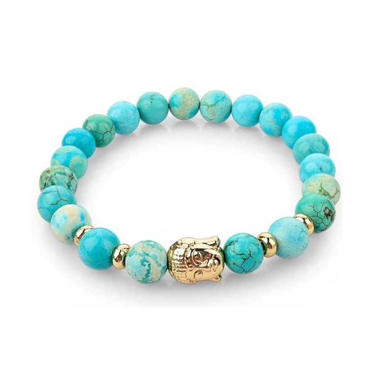 Wholesale Stone Health Beads Silver Buddha Head Spacer Bracelet for Male Female