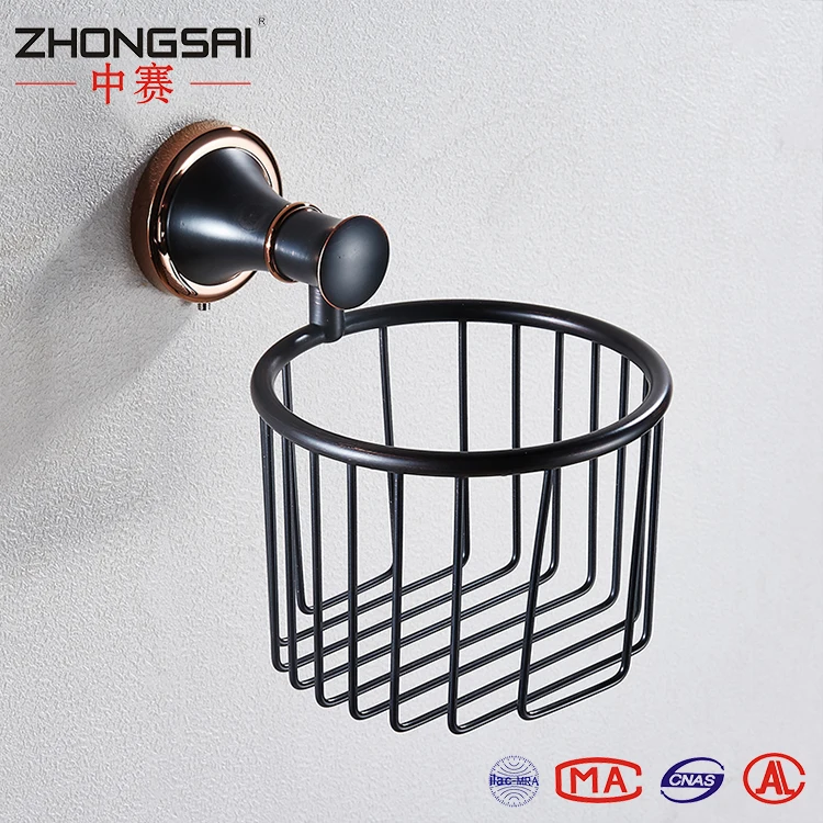 Royal Bathroom Wall Mounted Brass Antique Black Toilet Paper Towel Holder with Basket