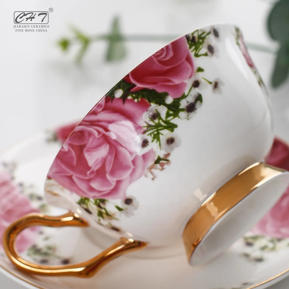 Germany wedding modern custom printed bone china floral tea cup and saucer set