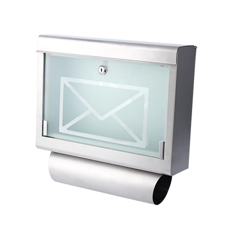 Stainless Steel and Glass Mailbox Wall Mounted Modern Mailbox