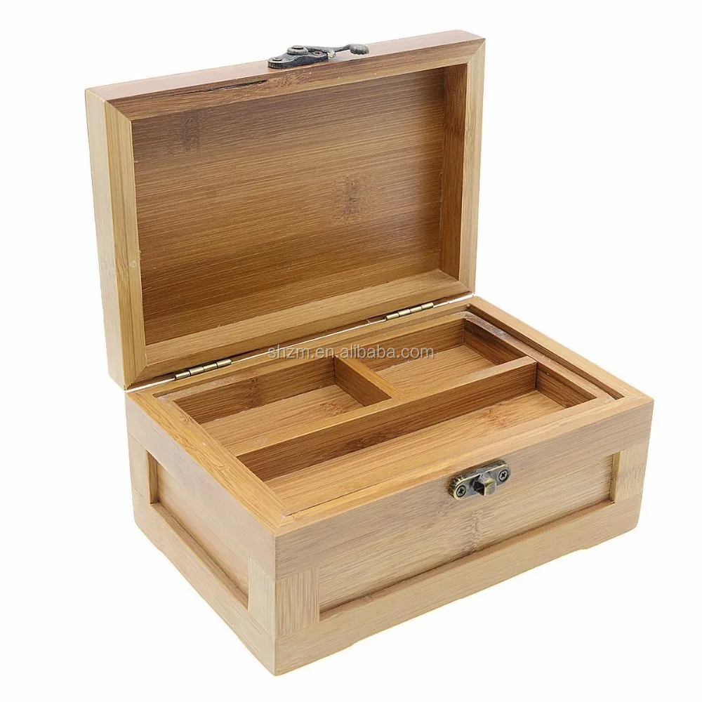 Natural BambooJewelry Gift Box Bamboo Two-Layer Jewelry Box Organizer Tray Storage Case