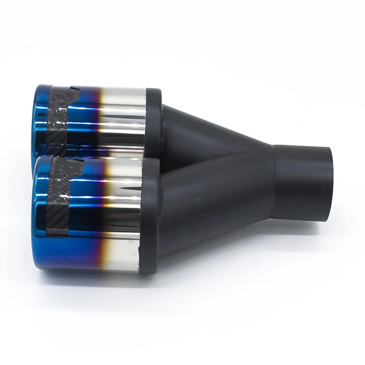 double outlets universal car exhaust pipe dual muffler tips blue end