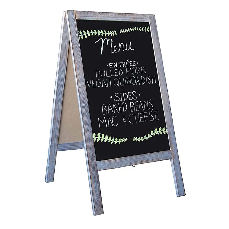 Wooden A Frame Sign with Eraser Chalk Magnetic Sidewalk Chalkboard Sturdy Freestanding Grey Sandwich Board Menu Display for Rest