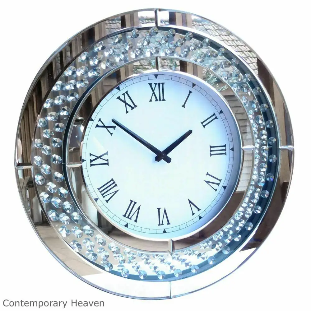 Crushed diamond Wall Clock Diamond Crush Sparkly Mirrored