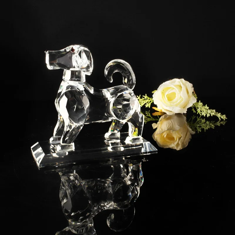 Crystal Cute Dog Figurine Collection Cut Glass Ornament Statue Animal Collectible
