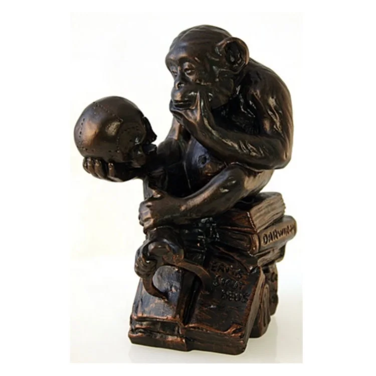
Bronze Famous Design Darwin Gorilla Monkey Takes Skeleton Thinking Sculpture 