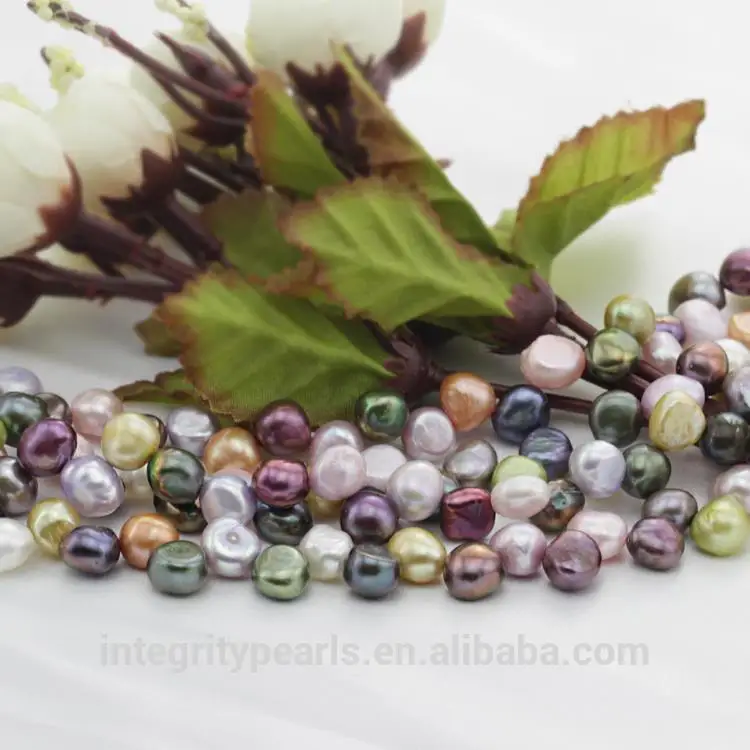 9-10mm mixed color nugget baroque natural freshwater pearl strand wholesale