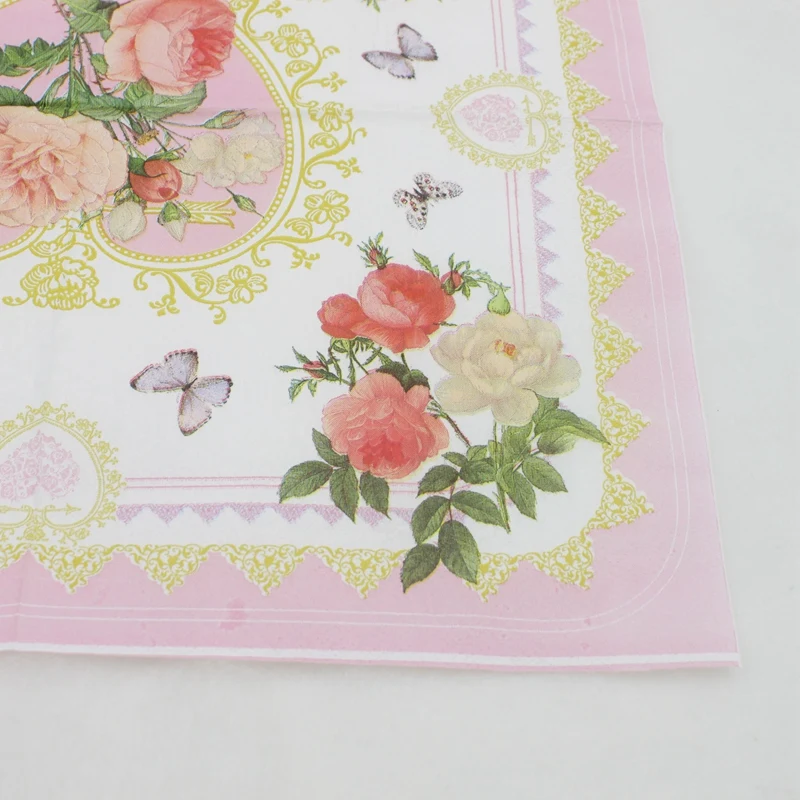 Printed Feature Flower Paper Napkins For Event & Party Decoration Tissue Decoupage Servilleta 33*33cm