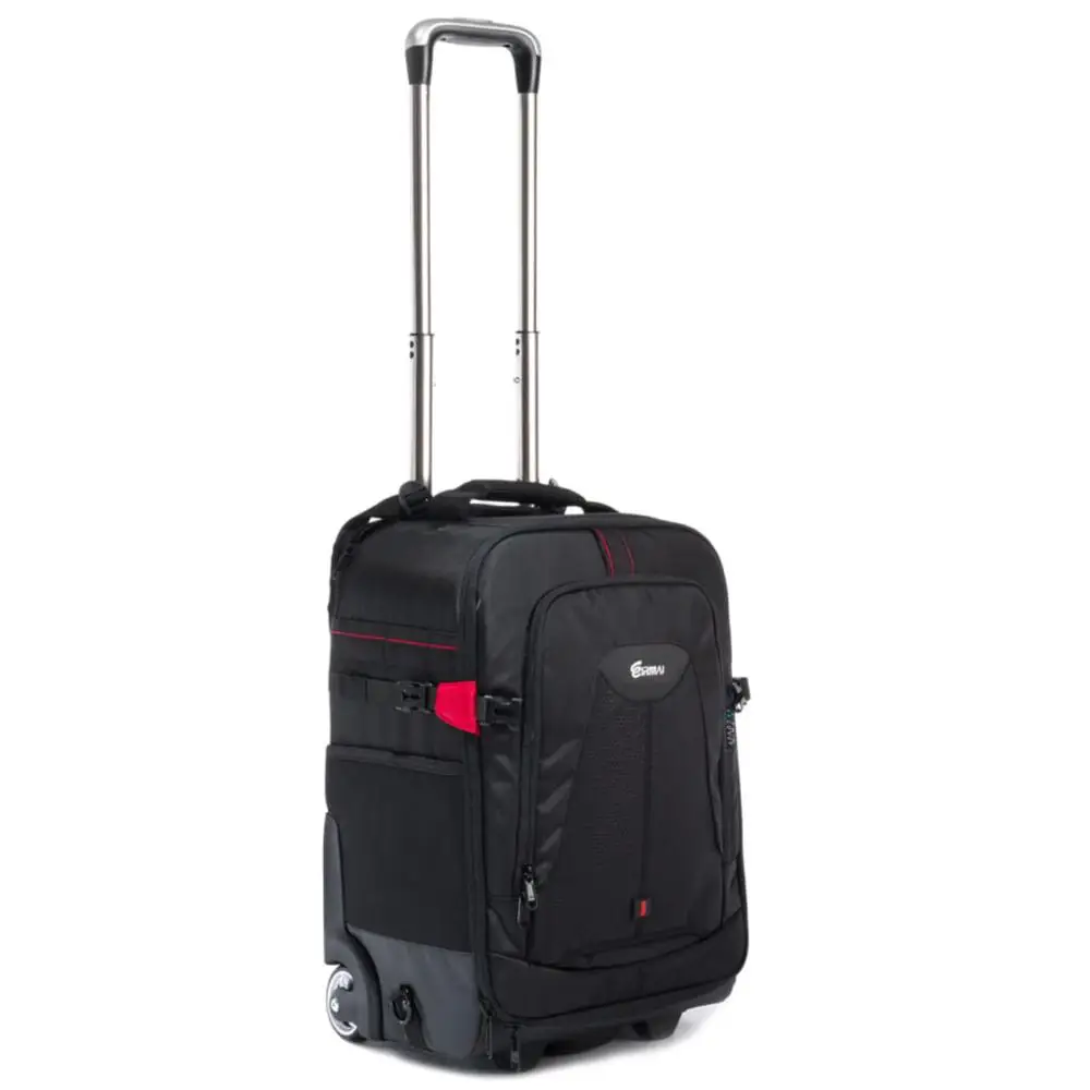 Rolling Camera Backpack Trolley Case - Anti-Shock Detachable Padded Compartment, Hidden Pull Bar, Durable, Waterproof for Camera