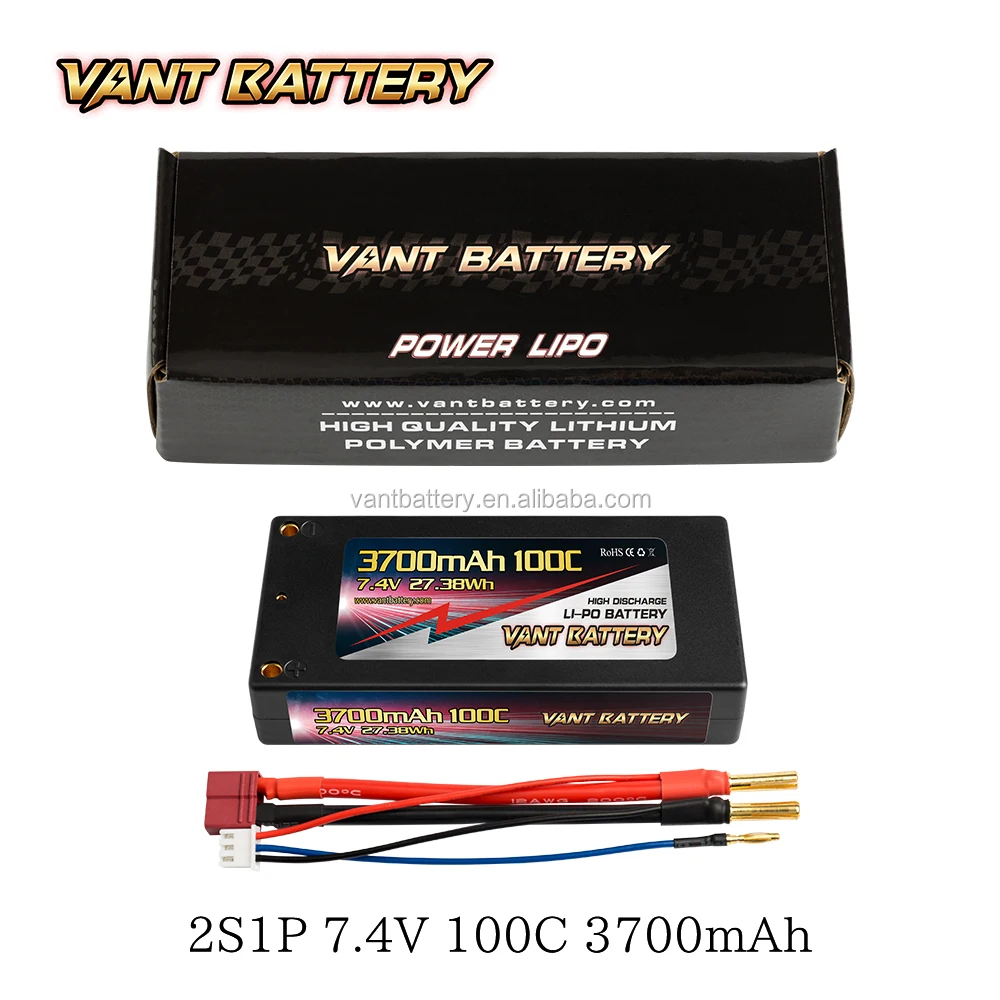 Vant 2S Lipo Battery 7.4V 3700mah 100C LCG Hard Case with Deans Plug for RC Truck/ Airplane /Drone /FPV /Racing