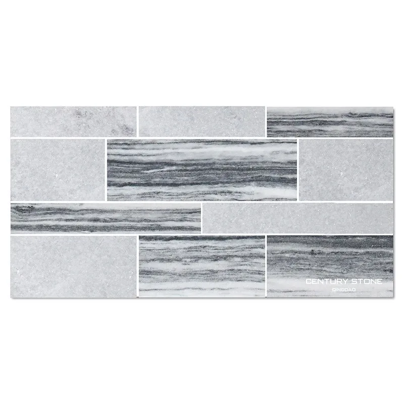 Bianco diamante white Flamed & Cesar blue Polished Brick Marble natural stone Tiles for bathroom tile design