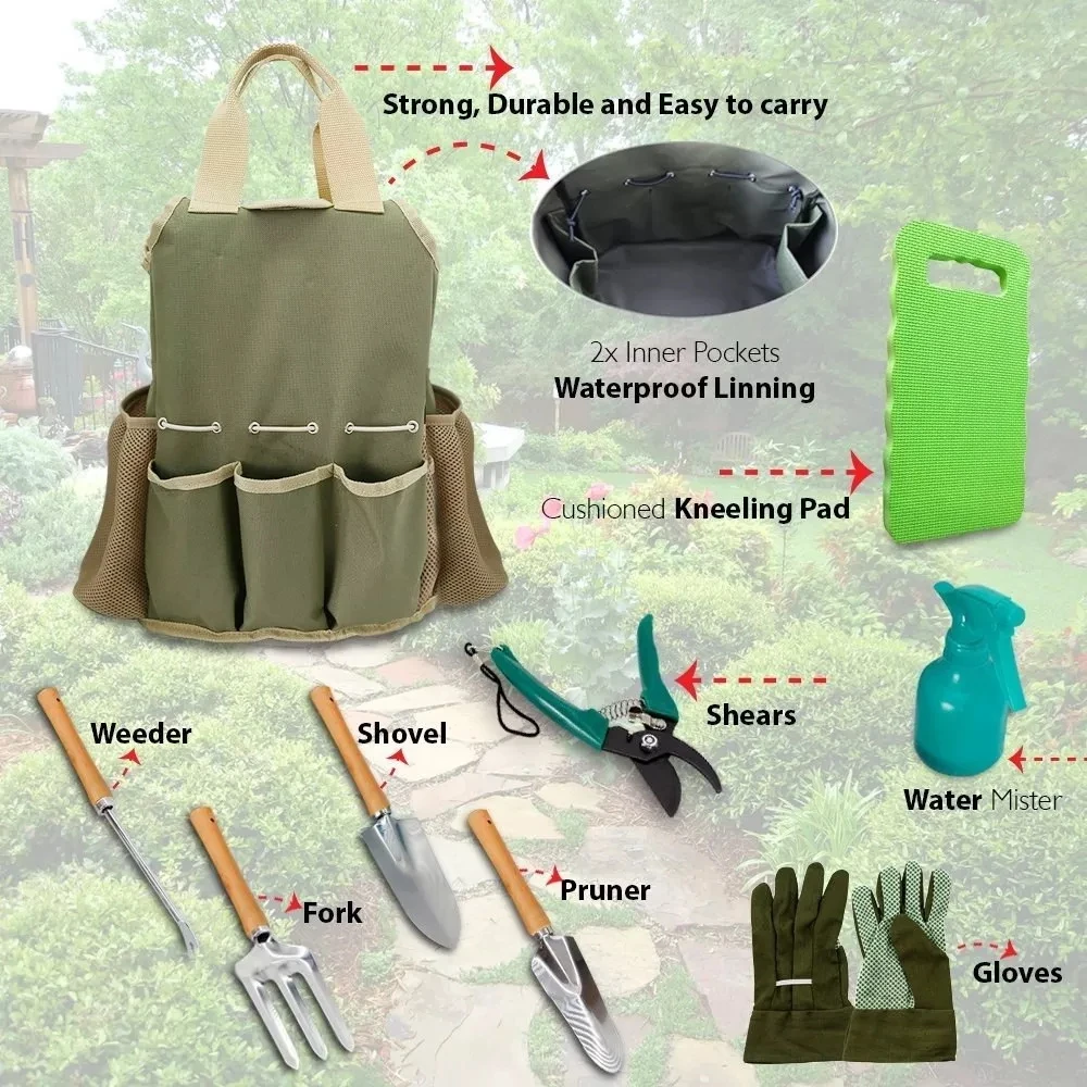 Factory Wholesale Garden Tool Tote Bag Tool Storage Bag Best Canvas Bucket with Pockets for Kids 9 pcs knelling pad