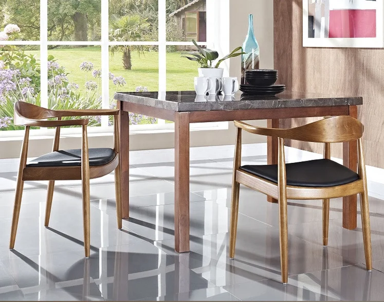 American Country Style Hotel Furniture Solid Ash Wood Dining Chair With Leather Seat