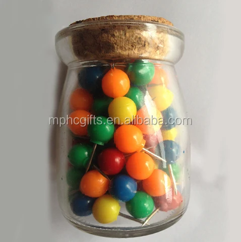 Colorful Round Ball Head Map Push Pins in glass bottle for school office use