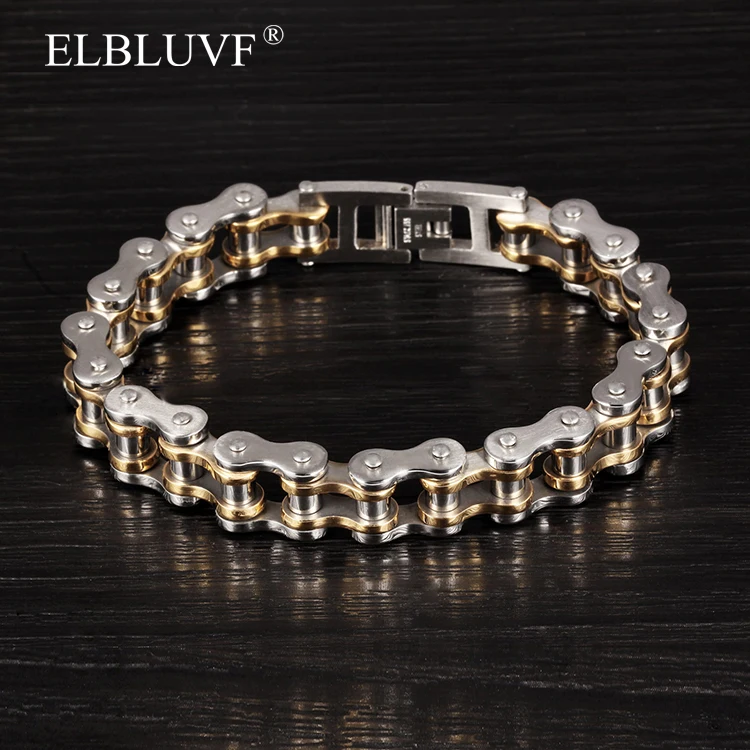 
ELBLUVF Free Shipping Stainless Steel Fashion Jewelry Locomotive Chain Shape Bracelet For Men 
