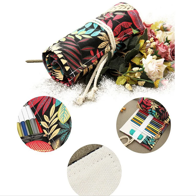 
Pencil Case School Canvas Roll Pouch Consmetic Makeup Brush Case Pen Storage Pencil Box 