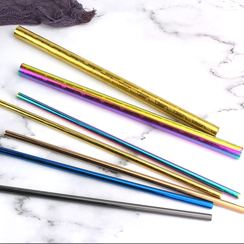 New Pattern Design Copper Rose Gold Black Reusable Metal 18/10 Drinking Straws With Case