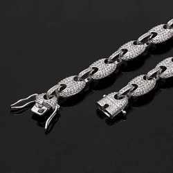 Luxury Hip Hop Men Women H Necklace Micro Paved CZ Iced Out Diamond Bling Coffee Bean Link Chain