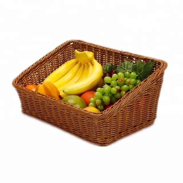 Handmade PP rattan rectangle bread/fruit/vegetable basket