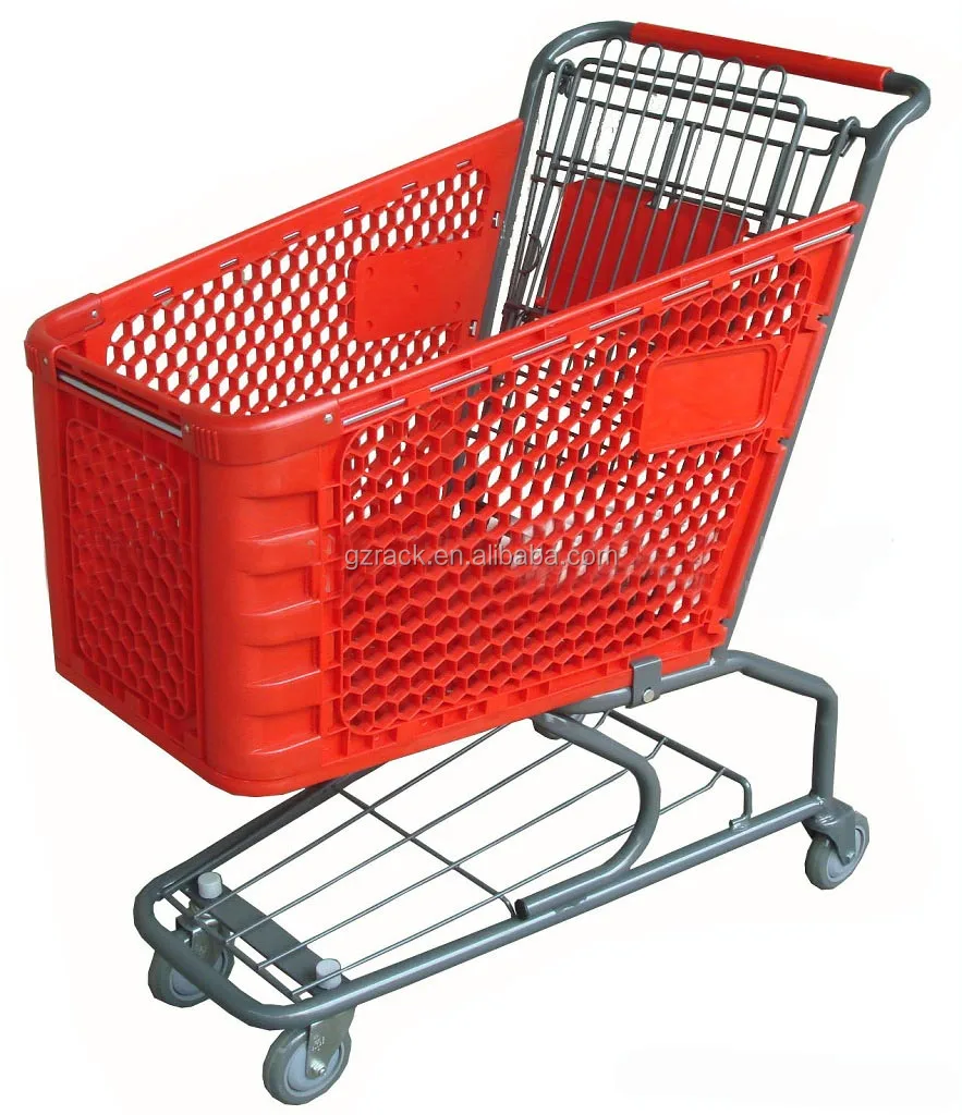 
Wholesale Quality Supermarket Shopping Steel Mesh Plastic Trolley Cart 