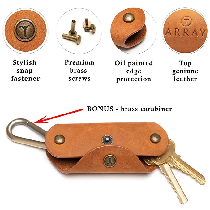 
High Quality Smart Keychain Custom Leather Key Holder Organizer Cases With Pure Copper Carabiner  High Quality Smart Keychain Custom Leather Key Holder Organizer Cases with Pure Copper Carabiner