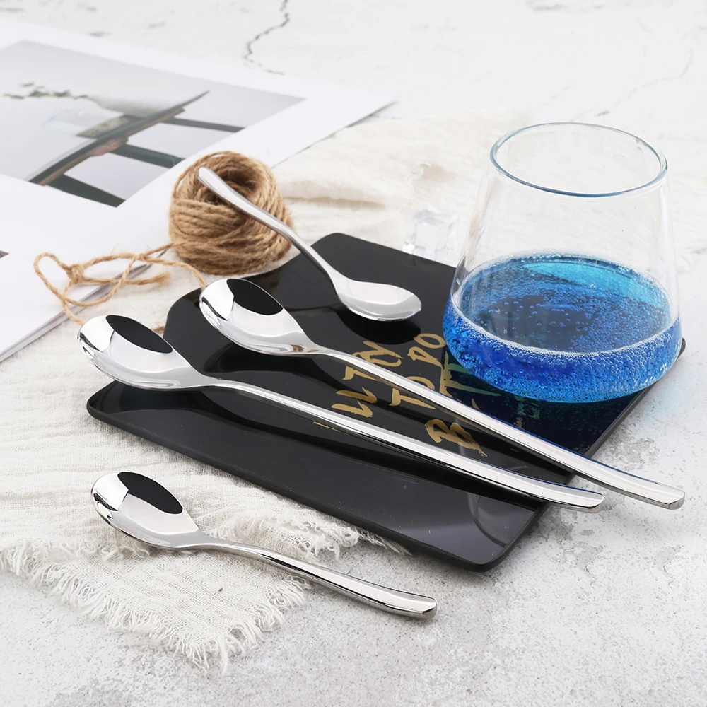 
Promotional design Silver Coffee Honey Baby Ice-cream Tea Small Metal Leaf Spoon 